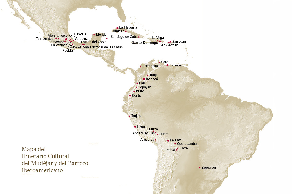 Map of the cultural Itinerary of the Ibero-American Mudéjar and Baroque.