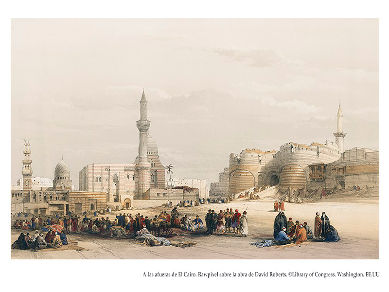 A las afueras de El Cairo. Grabado de David Robert. By Rawpixel. ©Library of Congress. Washington. EE.UU.