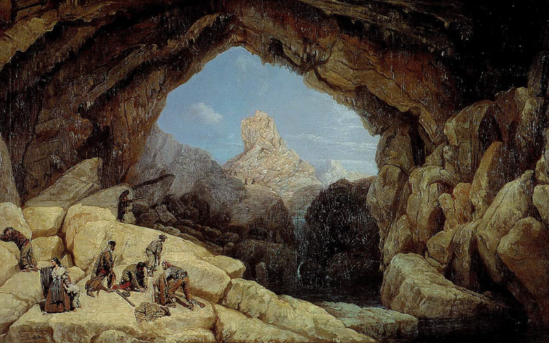 The Cueva del Gato (Cave of the cat), oil on canvas by painter Manuel Barrón y Castillo (1814-1884)